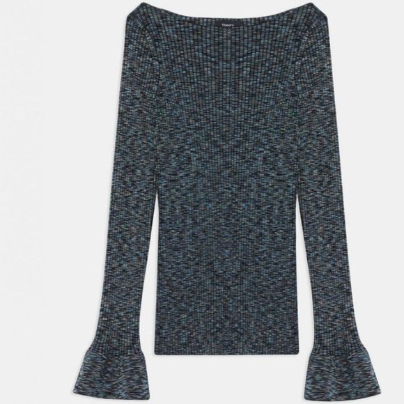 Theory Cabled Print Ribbed Boat Neck Sweater - Picture 10 of 13